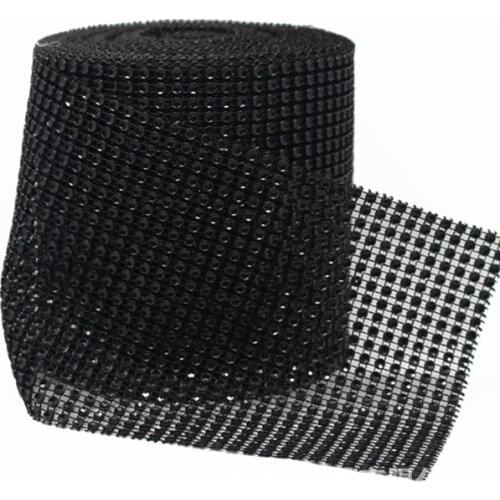 1 Yard Black Color Sparkle Rhinestone Crystal Diamond Mesh Wrap Roll Ribbon