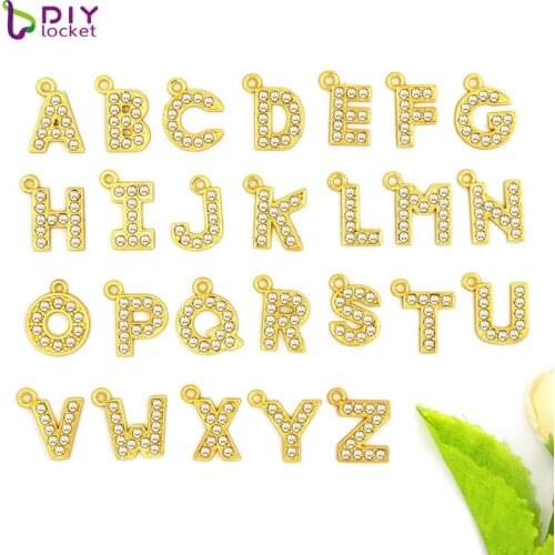 10pcs/lot Fashion Full Rhinestiones Gold Hang Letter Charms Diy A-Z Hang Letter Pendant LSSL045