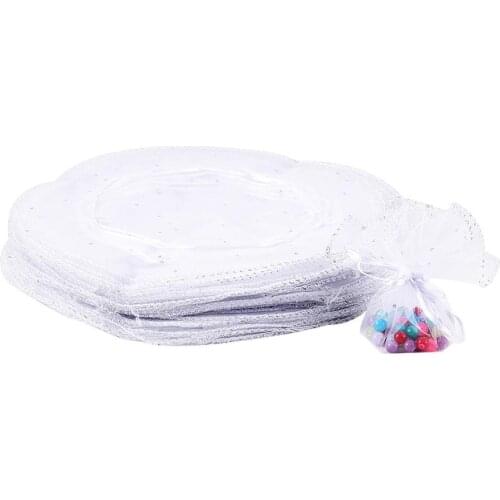 100pcs 26.2cm White Organza Gift Bags with Sequins Jewelry Pouches Wedding Party Christmas Favor Gift Packaging Bags F50