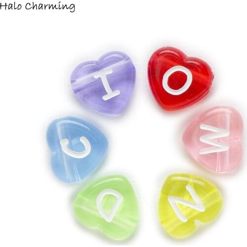 100 Piece Multicolor Random Mixed Heart Acrylic Spacer Women Children DIY Bracelet Necklace Letter Beads Alphabets 11mm