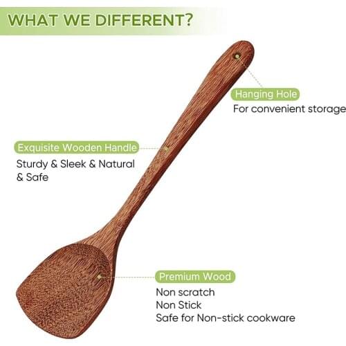 2 Pack Wooden Spatula for Cooking Wooden Wok Spatula of Unpainted Handmade By Natural Wood