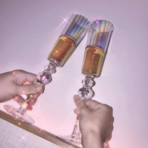 2pcs/Set Streamer Rainbow Goblet Lead-Free Crystal Champagne Sparkling Wine Dessert Wine Cup 200ml Holiday Gift Red Wine Glass