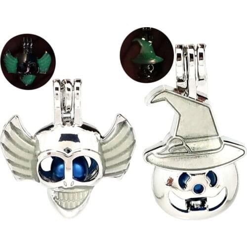 Halloween Theme Cages 2pcs Luminous Ghost Witch Hat Skull Essential Oil Diffuser Aroma Glow in the Dark Locket