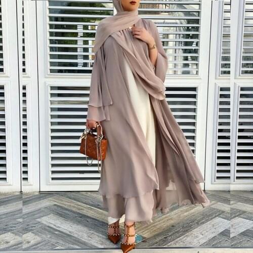 2021 Muslim Clothing Summer Clothing Solid Color Cardigan Soft Chiffon Scarf Elegant Islamic Clothing Muslim Ladies Robe