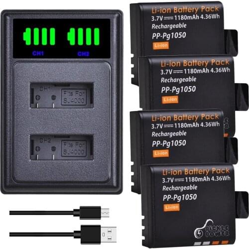 PG1050 Battery Charger Kit for SJCAM SJ4000 SJ5000 SJ5000X SJ6000 SJ8000 M10 EKEN 4K H8 H8R H9 H9R GIT-LB101 GIT PG900 Battery