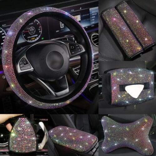Crystal Diamond Auto Car Neck Pillow Safety Car Headrest Support Rest Cushion Bling Seatbelt Cover Car Interior Accessories
