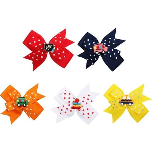Xugar 2 Pcs/lots 3.5" Apple Printed Ribbon Hair Bows For Girls Kids Boutique Back To School Hair Clips Student Hair Accessories