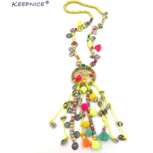 Handmade Bohemian Dream catcher necklace colorful long fringe tassel pendant Boho statement Necklace for women summer