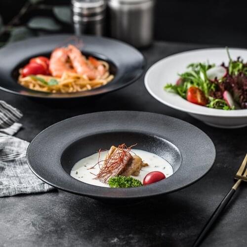 European frosted straw hat dish black creative pasta dish home salad dish Western restaurant soup plate set dishware