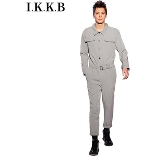 European and American Spring and autumn show casual pantsuit trend mens jumpsuit slim-fitting mens overalls overalls jumpsuit