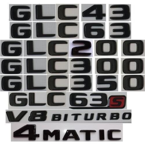 Flat Gloss Glossy Black Trunk Letters Emblem Emblems Badge for Mercedes Benz GLC43 GLC63 AMG GLC300 GLC350 V8 BITURBO 17-19