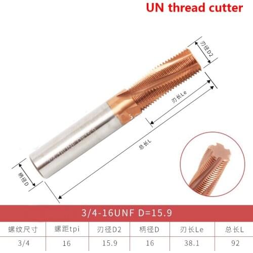 HRC65 1/4 3/8 1/2 5/8 5/16 UNC thread mill Tungsten Carbide Thread Milling Cutters