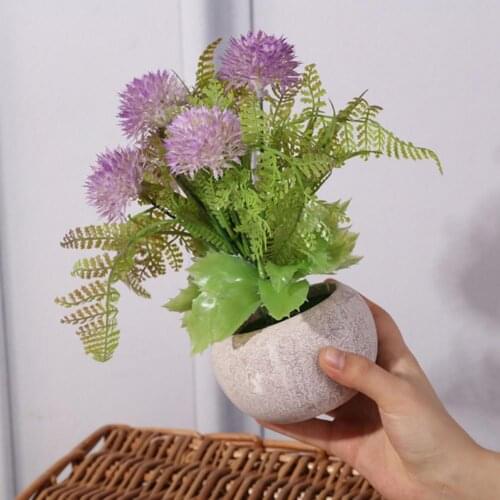 Simulation Dandelion Bonsai Realistic with Flower Pot Faux Silk Flower Eye-catching Artificial Bouquets for Home Bonsai