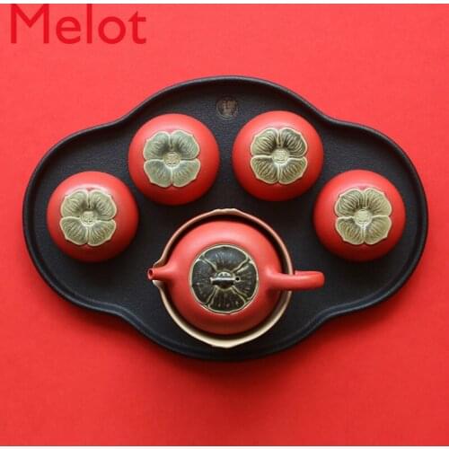 Ceramic, Kungfu Tea Set, Gift Box, Light Luxury, Chinese High-grade Persimmon Tea Set, Everything Goes Well Gifts From Elders