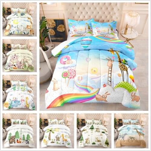 2/3 Piece Cartoon Animal Bedding Set Double Large King Size Brushed Quilt Printed Quilt Cover And Pillowcase Soft Bedding