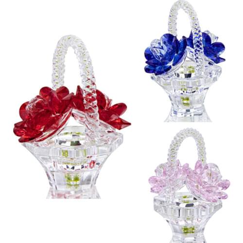 H&D Handmade Rose Flower Basket Figurines Crystal Craft Paperweight Wedding Decor Girls Romantic Mothers Valentines Day Gift
