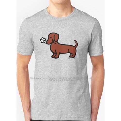 Red Smooth Dachshund Tiny Flower T Shirt 100% Pure Cotton Red Smooth Haired Dachshund Cute Dachshund Cute Doxie Dachshund