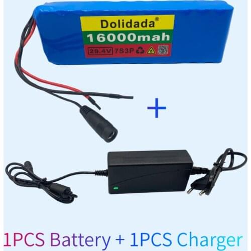 24V Battery 7S3P 29.4V 16Ah Li-ion Battery Pack with 20A Balanced BMS for Electric Bicycle Scooter Power Wheelchair +2A Charger