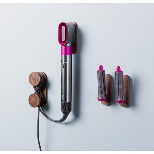 Hair Dryer Holder for Wall Mount Storage Holder for Dyson Airwrap Styler Walnut Storage Rack for Hair Curling Iron Wand Bathroom