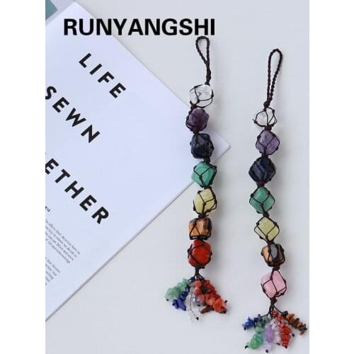 Natural crystal Stones 7 Chakra Tumbled Gemstone Tassel Spiritual Meditation Hanging/Window/ Ornament Car/Home Decor