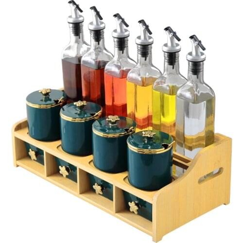 Nordic light luxury condiment box set home seasoning tank rack oil bottle pot salt can glass kitchen supplies shelf spice box