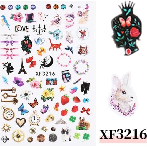 Newest XF32116 nail sticker 3d back glue nail decals template DIY decoration tools for nail tips