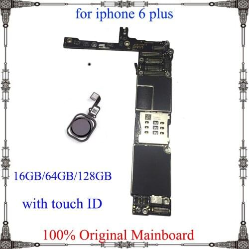 For iphone 6 plus 6p Original unlocked motherboard with / No touch ID 16GB 64GB 128GB mainboard with free chips logic board