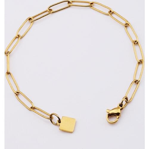 Oval Link Chain Bracelet Gold Color Stainless Steel Rectangle Link Cable Dainty Women Girls Layering Jewelry