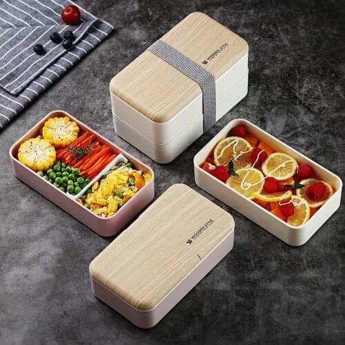 Portable Healthy Material Lunch Box with Spoon fork 2 Layer Wheat Straw Bento Boxes Microwave Dinnerware Food Storage
