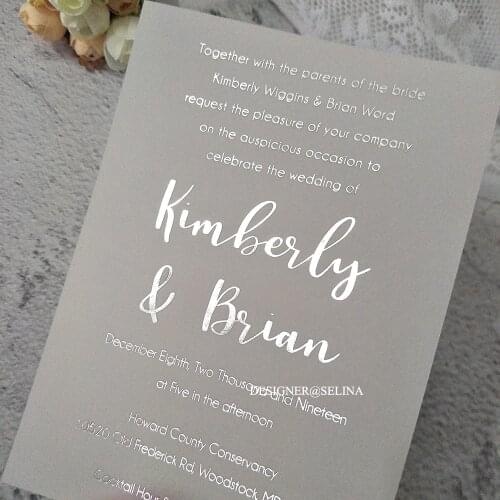 100pcs Silver Foil Print Vellum Wedding Invitation with Envelope With Glitter Gold Stampe Personalize Invites for Annivesary