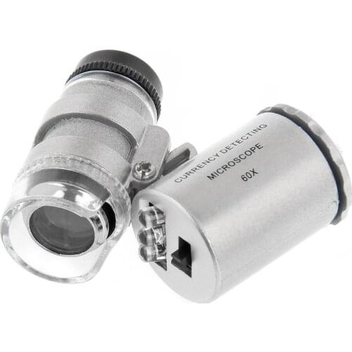 Mini 60x Handheld Microscope Loupe Currency Detecting with LED and UV Light