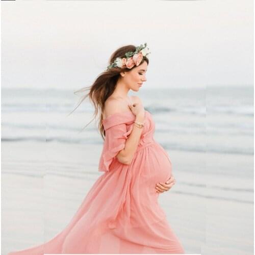 Maternity Off Shoulder Chiffon Gown Maxi Long Photography Dress Pregnant Clothes beach dress Fancy Pregnancy Photo Props Shoot