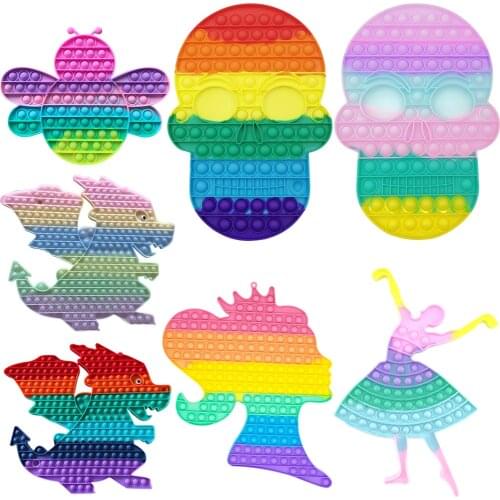 Silicone Multi Shapes Rainbow Color Push Bubble Antistress Puzzle Relaxing Kid Education Development Toys Play Fun Gift