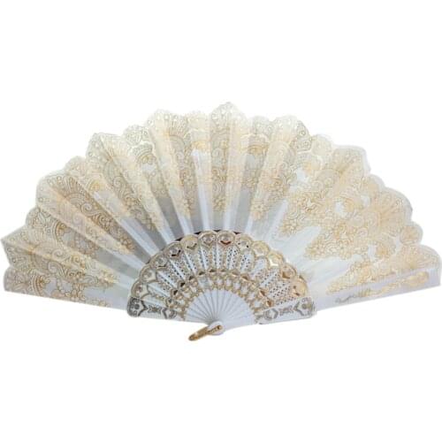 Spanish Style Dance Party Fan Wedding Silk Lace Fan Folding Held Flower Fan Lady Wedding Folding Hand Fan
