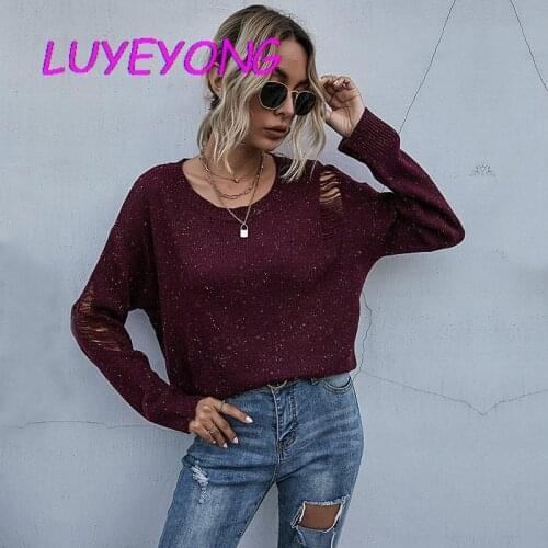 Wine Red Gothic Women Hole Sweater 2020 Winter Lady Hollow Out O Neck Split Loose Sweaters Gothic Top Basic Batwing-sleeve Knit
