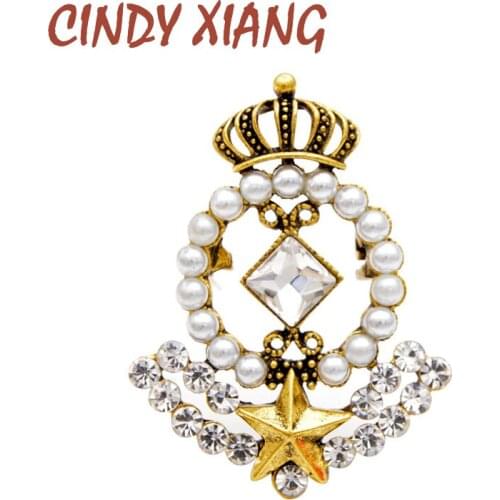 CINDY XIANG 2 colors choose pearl crown brooches for women vintage star baroque style brooch pin 2 colors choose autumn new 2019