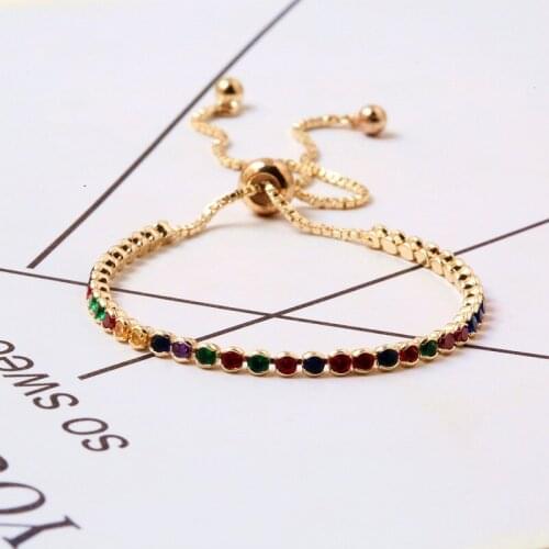 YJGS Simple Multicolor Round 3MM Zircon Bracelets For Female Gold Color Charm Bracelet Bangle Fashion Tennis Jewelry Bracelets