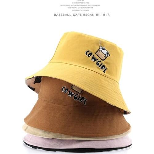 SLECKTON Cotton Bucket Hat for Women Fashion Cow Print Hats 2021 Summer Sun Cap Girls Fisherman Hat Casual Panama Caps Mom Hat
