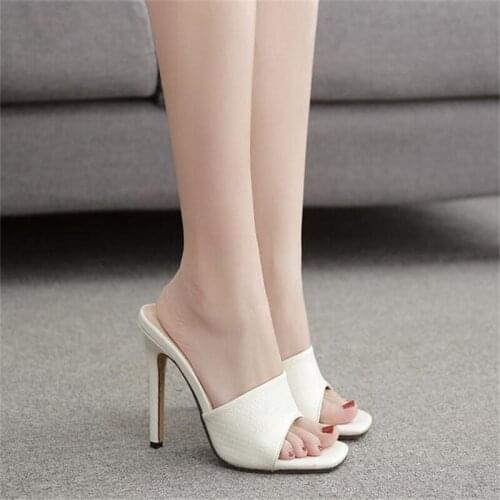 2020 Summer Women Pumps Square Toe Ladies Heel Mules Sexy Thin High Heels Sandals Slippers Female Fashion Woman Shoes 11cm