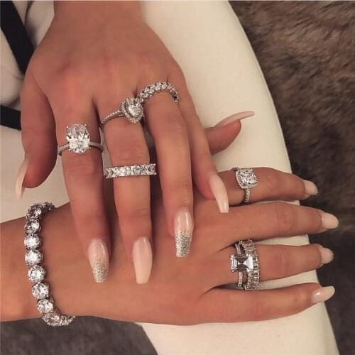 Luxuru 925 Sterling Silver Promise ring Lab Diamond Cz Stone Statement Party Wedding Band Rings for women Engagement Jewelry