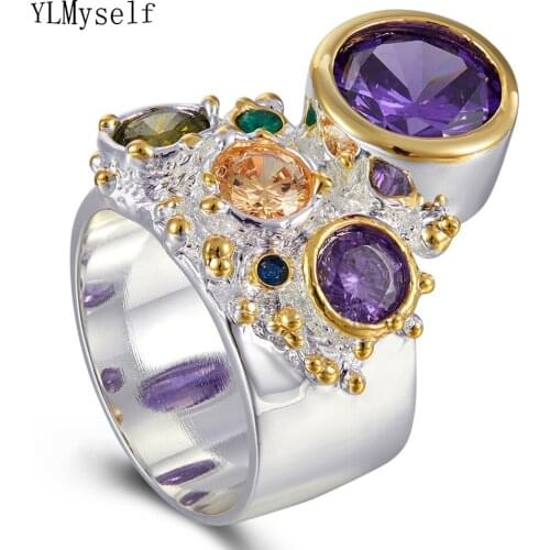 Fashion Purple Multi Zirconia Silver color Ring Trendy Jewellery Beautiful Luxury Finger Rings New Jewelry for women