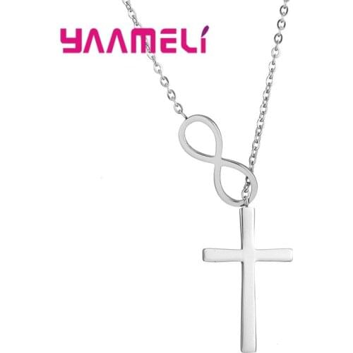 Women Cross Pendant Necklace Fashion Clavicle Chain Necklace Jewelry 925 Sterling Silver Choker Collar Female Gift
