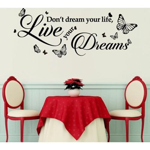 Live Your Dreams Quote Butterfly Wall Sticker Kids Room Nursery Family Love Animal Words Wall Decal Bedroom Vinyl Decor