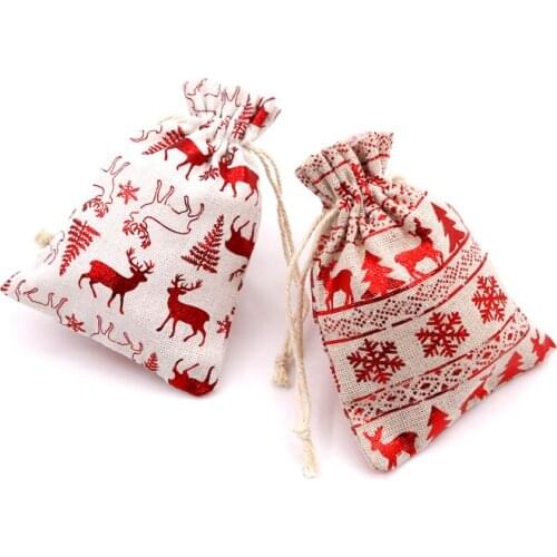 10X14 50pcs/lot Red Snowflake Christmas Gift Packaging Bag Cotton Jewelry Beads Storage Pouches Halloween Party Dec Wholesale
