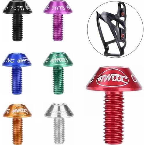 TWOOC 2pcs Aluminum Alloy Ultra-light Water Bottle Cage Screws 12mm CNC for Road Bicycle MTB Brake Bolts for 4#Allen wrench