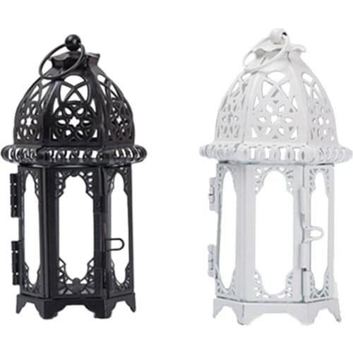 2x Glass Tealight Candle Holder Wrought Iron Lantern Home Wedding Decoration