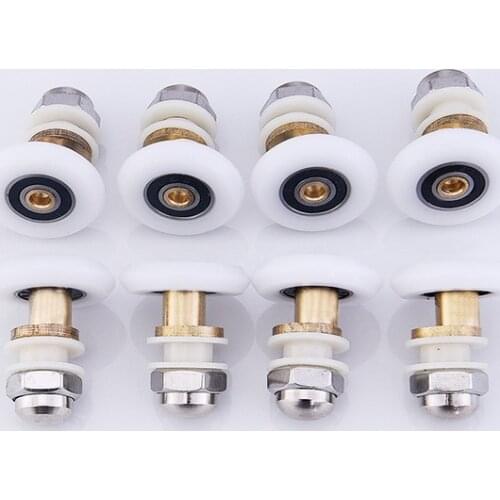 4pc-8pc/set 19/23/25/27mm Brass Nylon Single partiality Runner Wheel Pulley Door Rollers Sliding Doors Shower Cabin Accessories