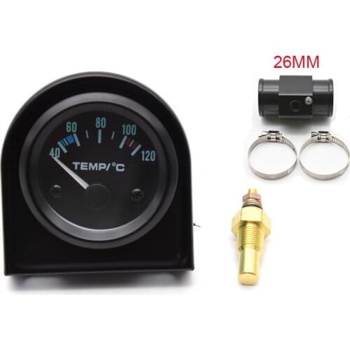 40-120C 52MM Water Temperature Gauge with Water Temp Temperature Joint Pipe Sensor Gauge Radiator Hose Adapter Size 18MM/22MM