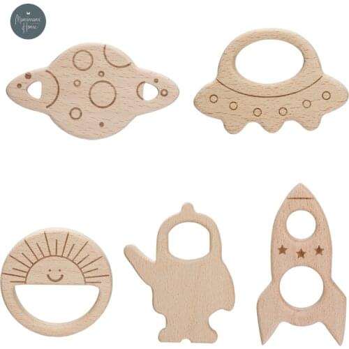 5 Pc Baby Teether Toy Wooden Beech Planet Jigsaw Puzzle Toys Montessori Educational Toys Stacking High Building Block Gift