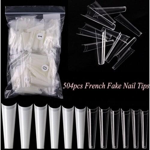 504pcs Extra Long Square False Nail Tips Nails Manicure Nail Art Decoration Tools Artificial Acrylic Fake Nails